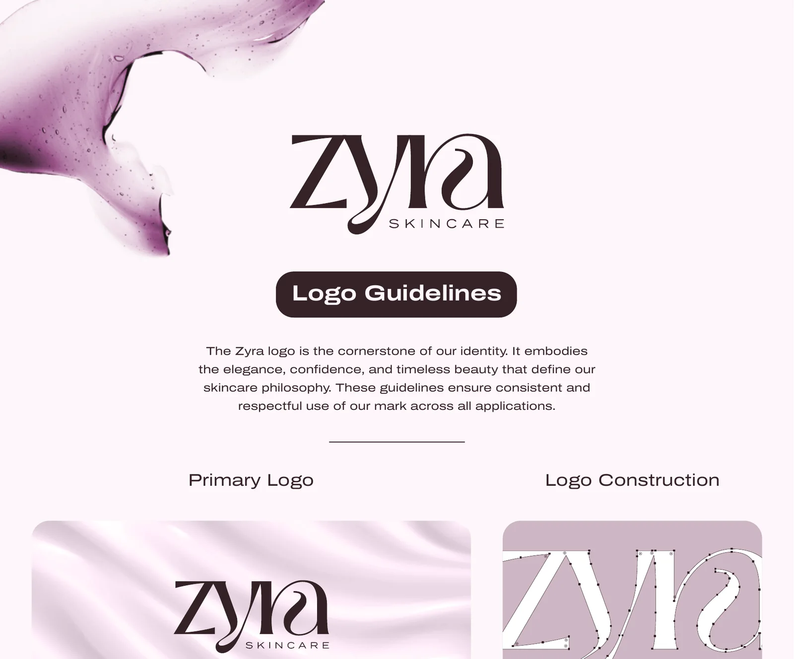 Zyra logo guidelines showing the primary logo and its construction grid